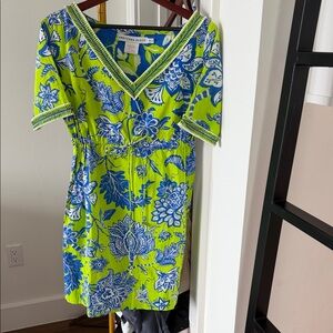 Gretchen Scott Designs Blue and Green Floral Midi Dress